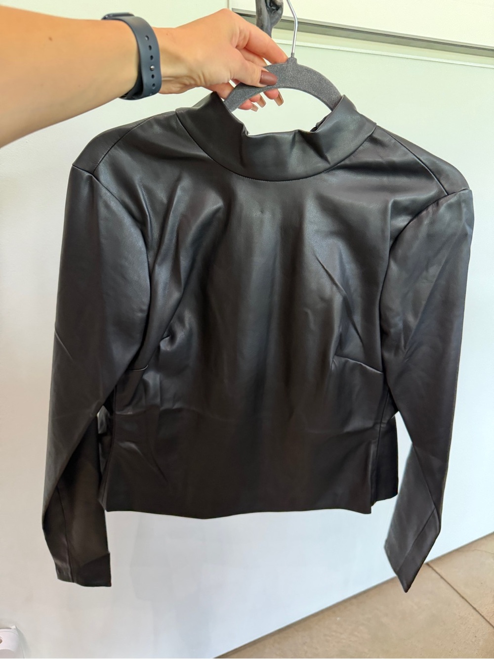 Women's Black Faux Leather Mock Neck Jacket